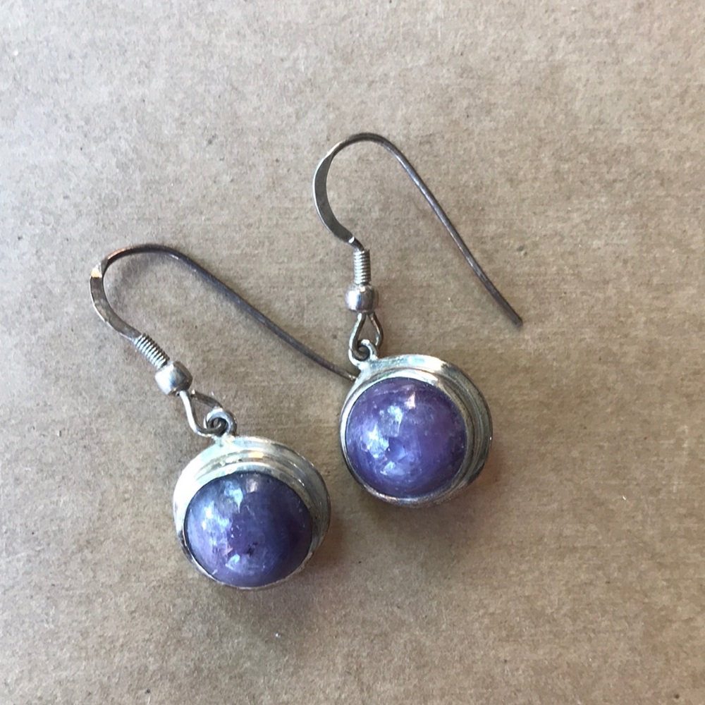 Charoite Purple Round Dangle Earrings